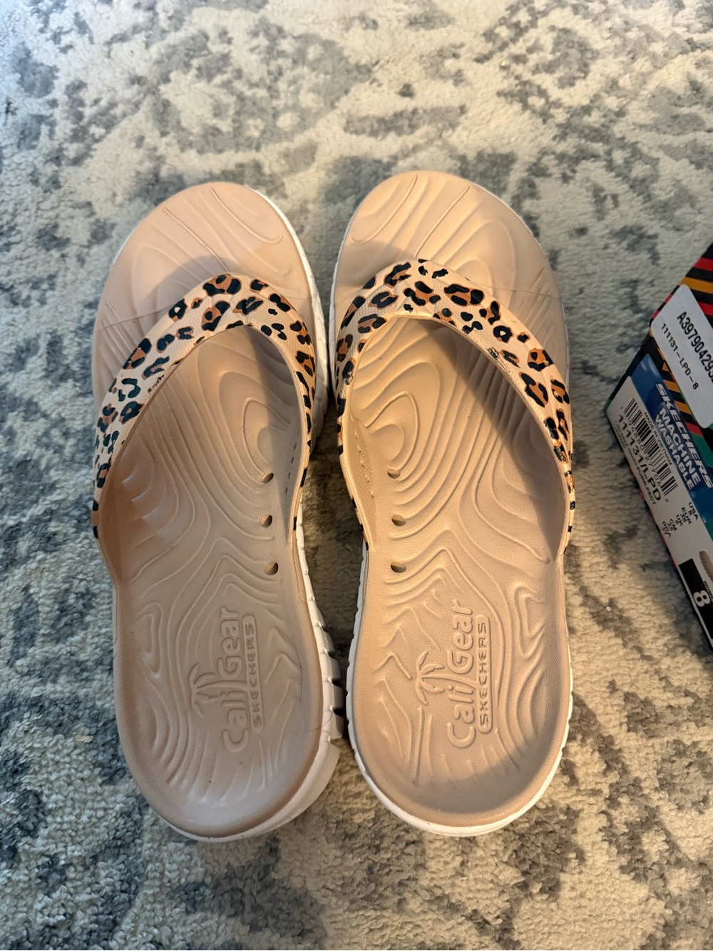 Skechers Women's Pink Flip-Flop Sandals with Leopard-Print Straps